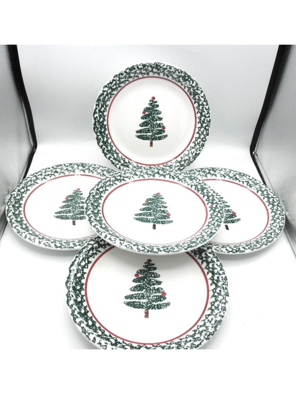 FUO5 by Furio 10-3/8 In. Dinner Plates Spongeware Christmas Tree Set of 5 Italy